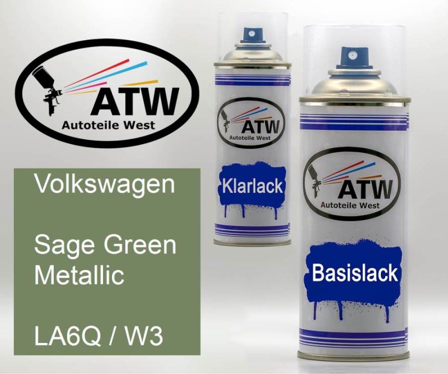 Volkswagen, Sage Green Metallic, LA6Q / W3: 400ml Sprühdose + 400ml Klarlack - Set, von ATW Autoteile West.